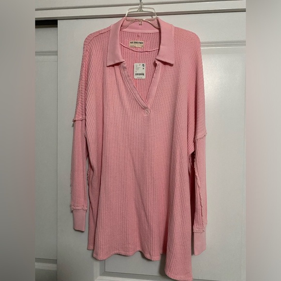 Free People Travis Waffle Polo Long Sleeve - Picture 2 of 4